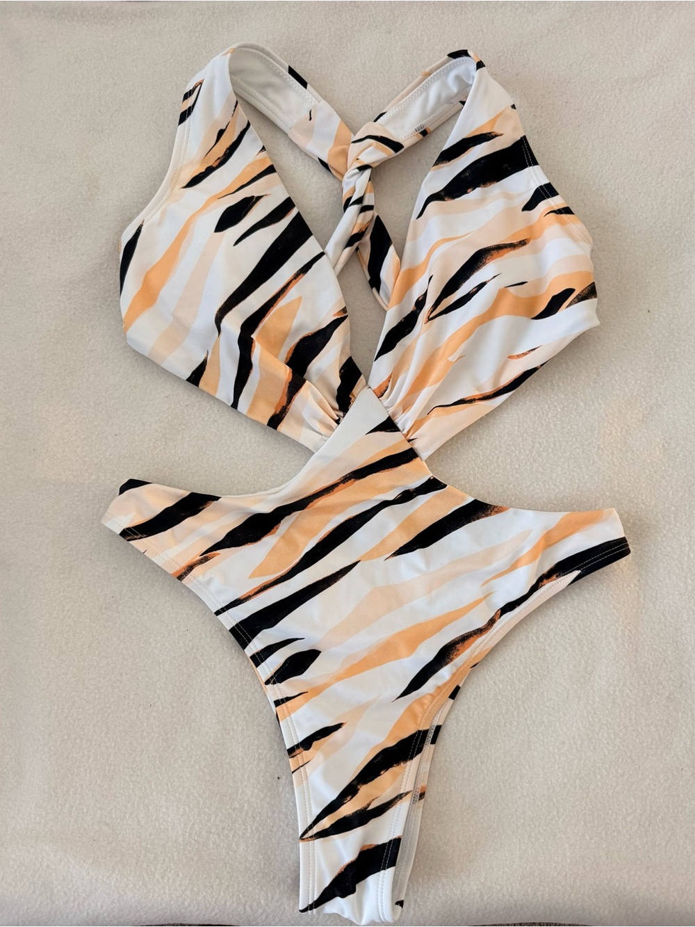 Cupshe White Peach & Black Striped One-Piece Swimsuit